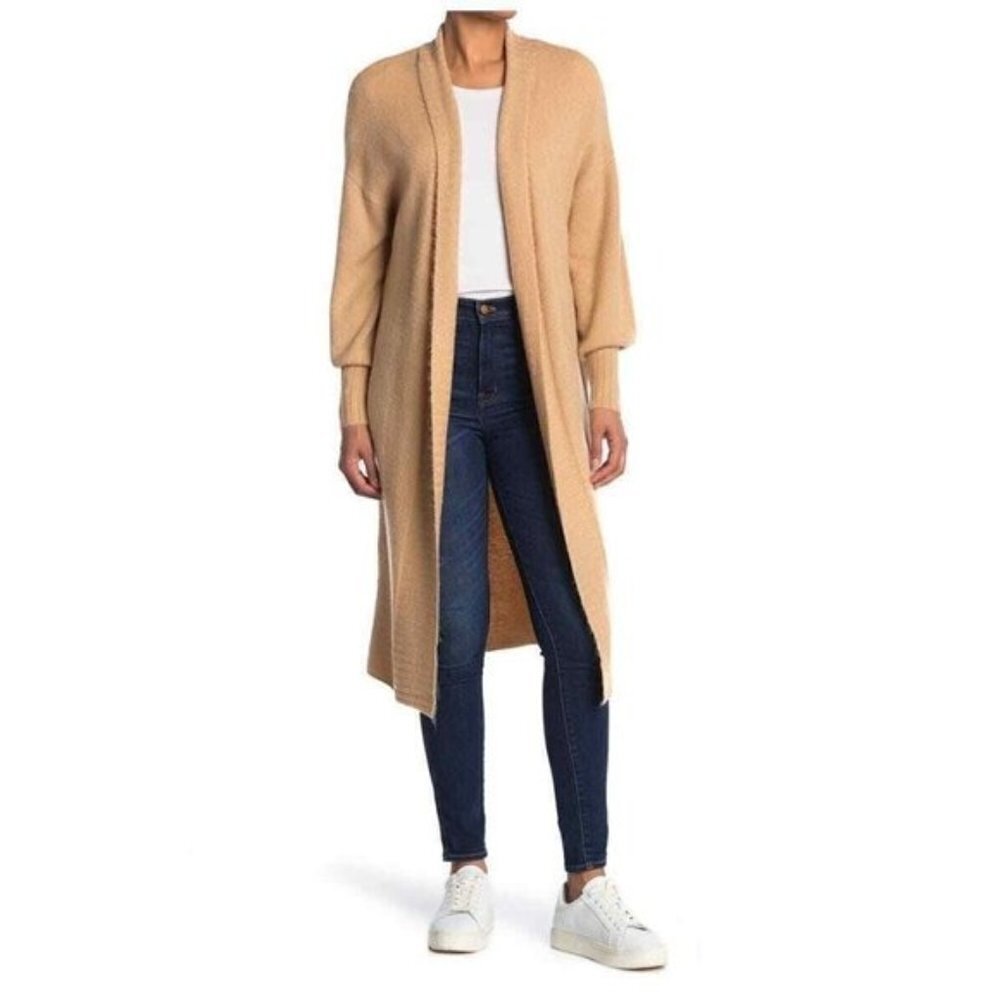 AFRM Womens Tan Shaylee Long Cardigan Duster Open Front Sweater